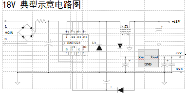 PWM功率开关电源控制icSM7025家电应用比亚成微开关电源高效(图5) 18v典型示意电路图